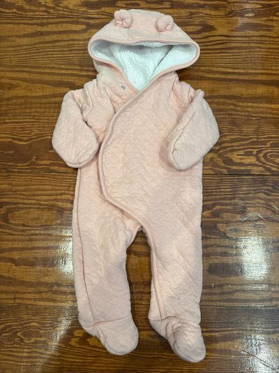 Carters 6mo pink onesie fleece lined jacket bear ear hood 6-9 Months