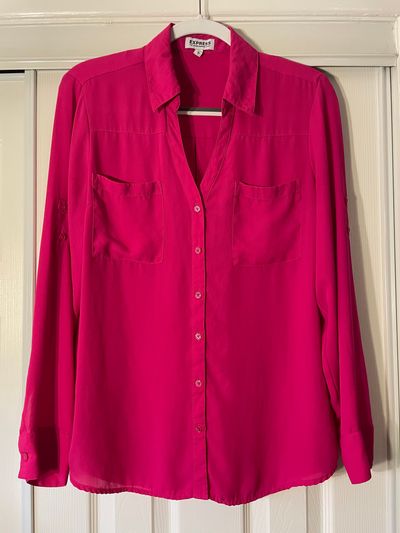 Express Hot pink button up, loose fitting dress shirt Women's - L