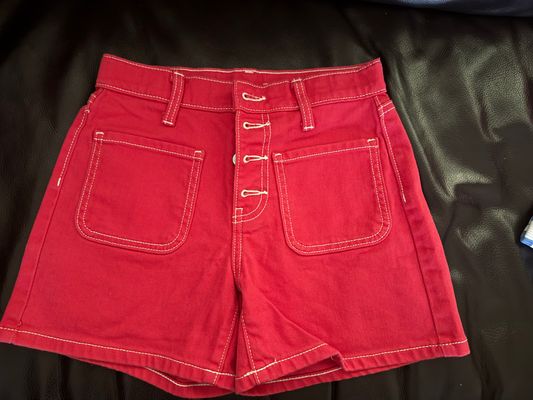 Old Navy Red & White Denim Front Pocket Shorts 10-12