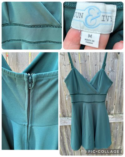 Jun & Ivy spaghetti strap cocktail dress Teal w open detail at waist & back zipper Women's - M