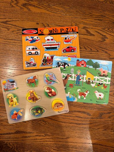Melissa and Doug wooden puzzles with sounds Set of 3