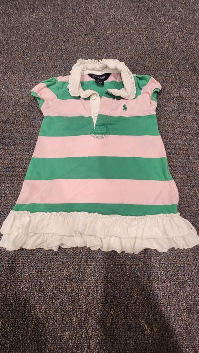Ralph Lauren Polo dress pink and green with ruffles 12 Months