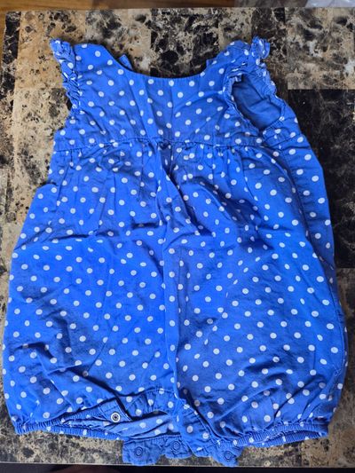 Blue/white polka dot romper  6-12 Months