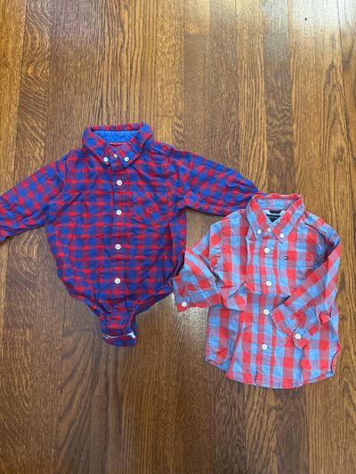 Tommy Hilfiger Andy and Evan bundle Red and blues one heavyweight onesie one lightweight 18 Months