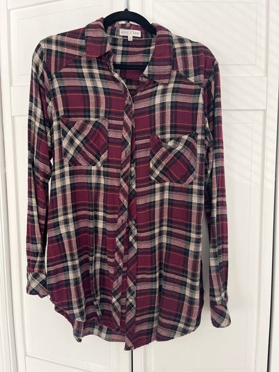 Fits and Eddi Maroon black plaid shirt Junior M - 7
