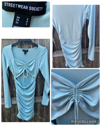 Streetwear society LS dress Baby blue w cinched chest & open midriff Junior S - 3