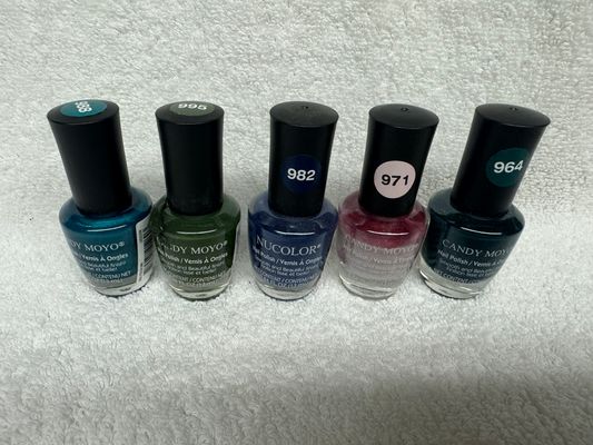 Brand New Nail polishes. Set of 5. Green has spill Green has spill on it from another bottle