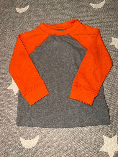Long sleeve waffle shirt Gray and orange 12-18 Months
