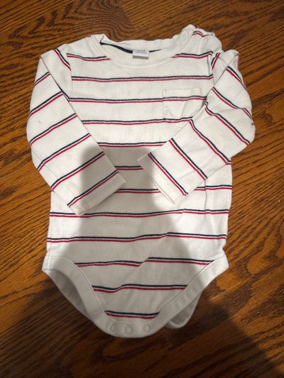 Janie and jack Blue and red stripe long sleeve onesie 6-12 Months