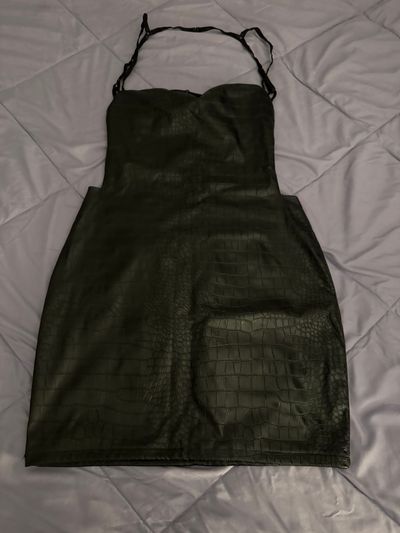 Fashion Nova Black Snake Print Leather-Like Thin Strap Dress Junior M - 6