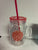 Wild child plastic mason jar drinking mug Dual wall w pink and silver glitter and straw