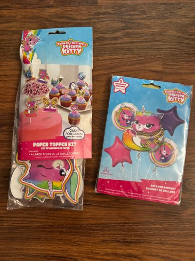 NEW unicorn kitty Balloons & paper topper kit