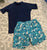 Lands End, Cat and Jack Navy swim shirt with lined shark print swimsuit, size, S 6-7 6T/6