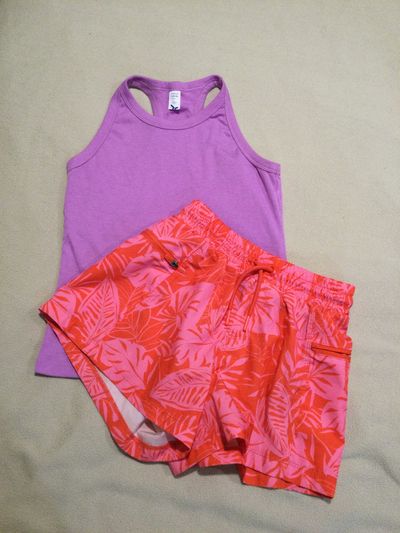 Stretch tech quick dry shorts Ultra lite purple racer back tank 10-12