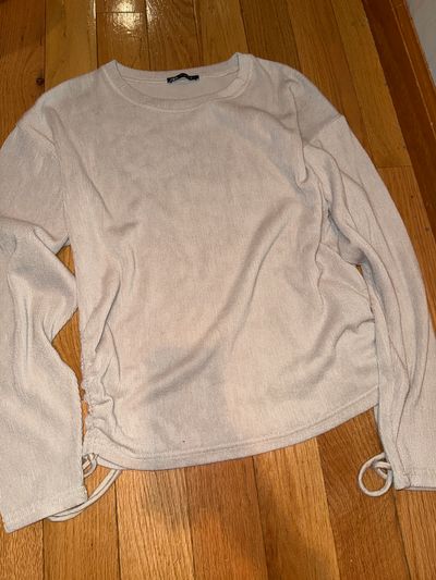 Zara Cream ribbed l/s top with adjustable pull sides Women's - L