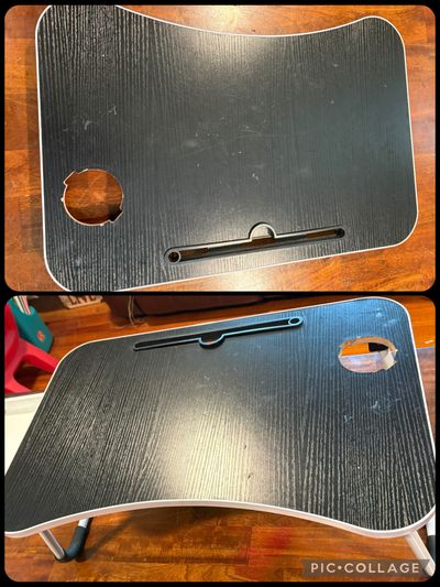 Lap desk. Missing pencil cup Easy fix. Very sturdy.
