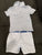Gymboree 2-piece set blue white striped shorts, light blue polo shirt 18-24 Months