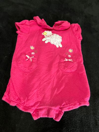 Okie-dokie Hot pink romper with sheep and Flowers 6-9 Months