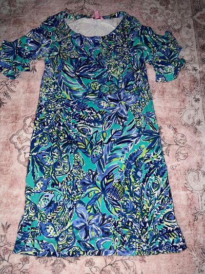 Lilly Pulitzer 3/4 sleeve xxs blue tropical dress Women's - XS