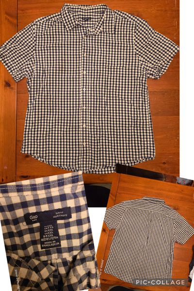 Gap Slim-fit short-sleeve w/blue and white gingham check pattern Men's - XXL