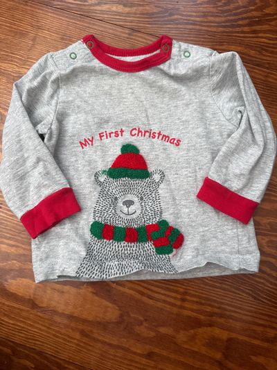 Little me My first Christmas gray shirt 12 Months