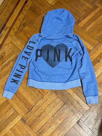 Pink hoody zip up blue love pink logo Sz L Junior L - 10