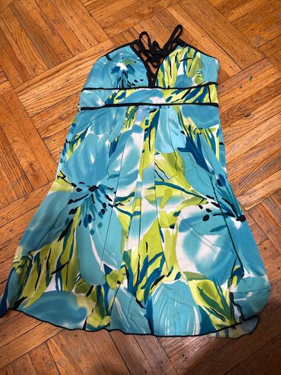Blue floral tropical halter dress  Women's - M