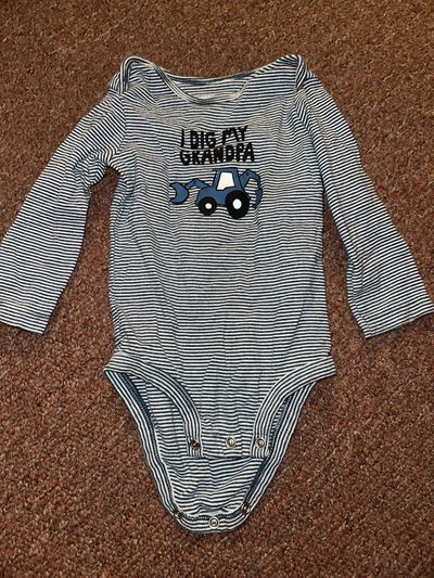 Carter's green and white striped long sleeve onesie 18 Months