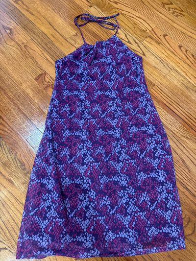 Xhilaration Purple print halter polyester lined dress Women's - M
