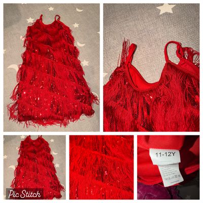 Red fringe dress Crisp red dress fringy strapless 10-12