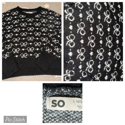 SO Black sweater with white bows 10-12