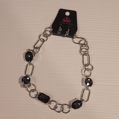 Paparazzi Black Gem Chain Necklace And Earring Set