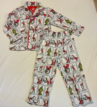 The Grinch, Dr. Seuss Long sleeve button-down shirt with pants set, The Grinch 3T