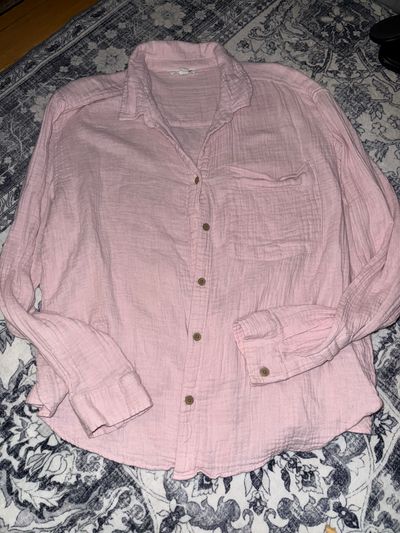 Beachlunchlounge Petal pink long sleeve cotton summer top Women's - L