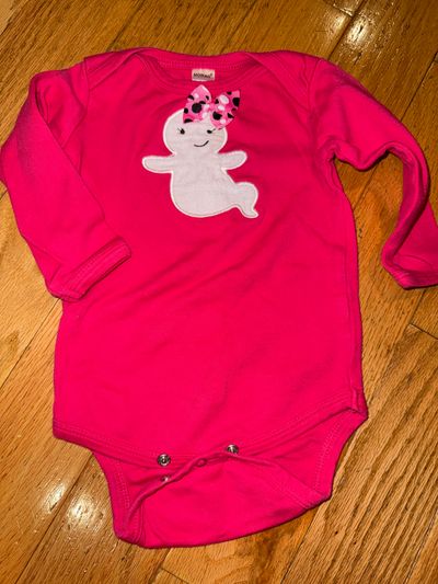 Monag Pink long sleeve ghost bodysuit 6-12 Months