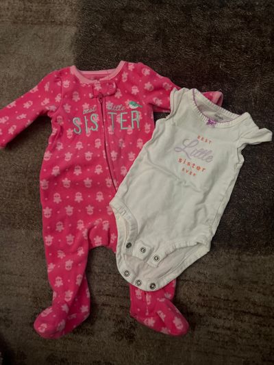 Carters best little sister size newborn Fleece footed pajamas and tank top bodysuit Newborn