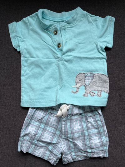 Carters 3m elephant button front shirt and plaid shorts 0-3 Months