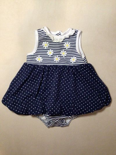 Little me Blue and white bodysuit dress with floral appliqués 6 Months