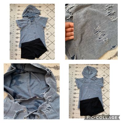 Pinc Premium and Old Navy EUC Set Pinc Distress Hoodie Top. Black Terry Shorts. 7-8