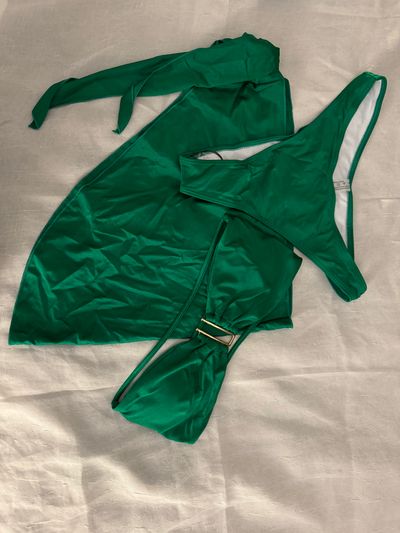 Fashion Nova 3pc Green  Bikini Swimwear w/ Coverup Junior S - 3