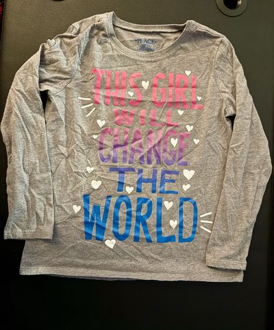 Childrens Place Grey THIS GIRL WILL CHANGE THE WORLD graphic tee 7-8