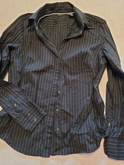 New York and Company Black with white stripe long sleeve dress shirt Women's - L