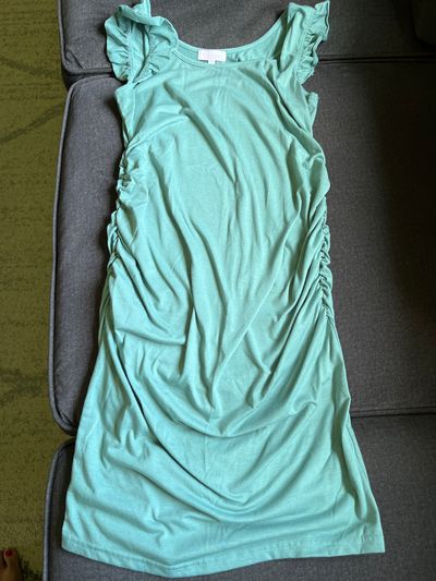 Light green fitted flutter sleeve dress With side ruching Women's - M