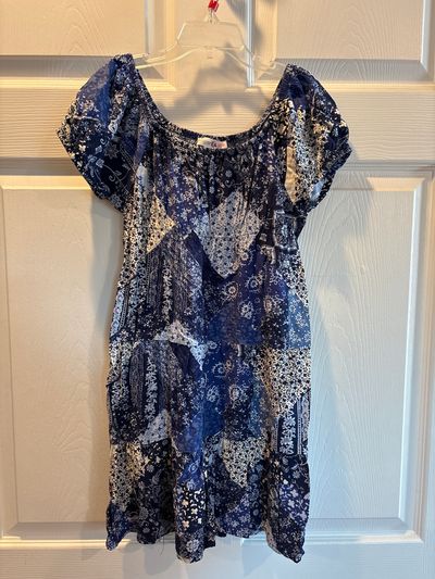 Sugar & Jade Size 10 short sleeve navy blue quilt pattern dress 10-12