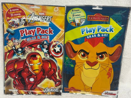 2 Brand New Play Packs, crayons, stickers, colorin 2 Brand New Play Packs, crayons, stickers, coloring