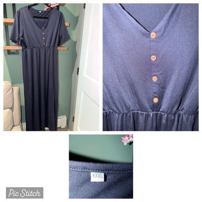 Short sleeve Long blue dress with buttons Women's 3X