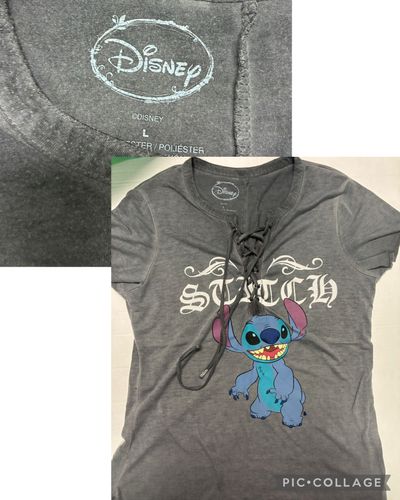 Disney stitch top fits slim like medium Grey Disney stitch slim fit top w cross tie detail Junior L - 9