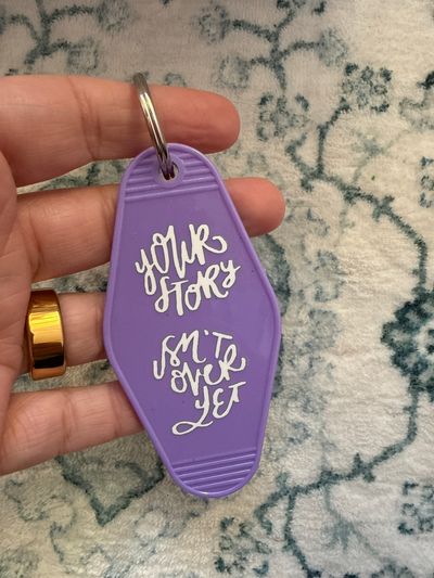Handmade Purple your story isn't over yet semi colon keychain