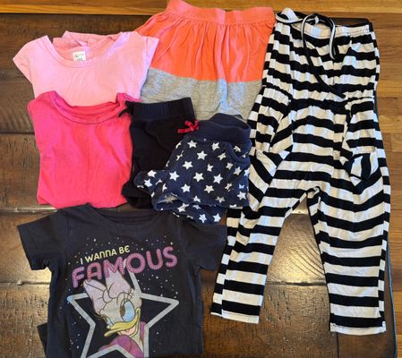 Girls Size 3T Clothing lot Romper, 2 Tshirts, 2 Shorts and a skirt 3T