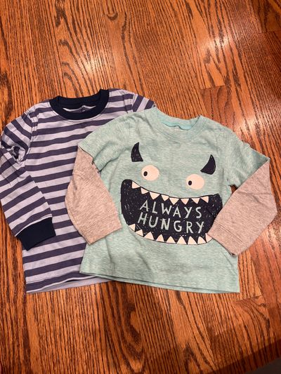 Carters two long sleeves tees Blue stripes and always hungry 24 Months
